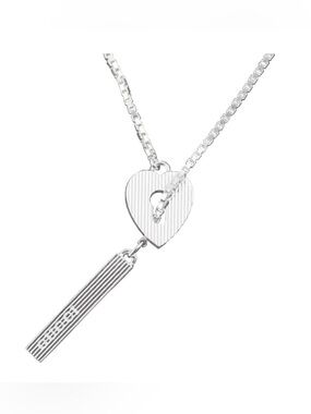 Gucci Sterling Silver Lariat Style Keyhole Necklace with Heart and Bar Pendant